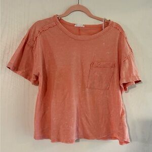 Washed Coral Pocket Short-Sleeve Women's Top